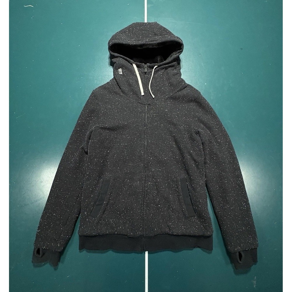 Hoodlamb Hemp Full Zip Hooded Sweatshirt Women's Large Faux Fur Black Speckled